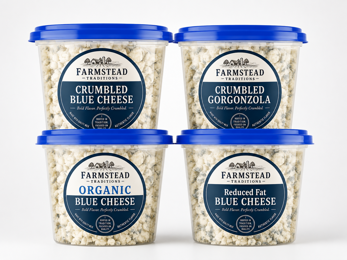 Blue cheese and gorgonzola private label, crumbles and cups